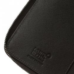 Pre Owned Montblanc Brown Leather and Signature Canvas Zip Around Travel Wallet
