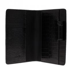 Pre Owned Montblanc Black Sand Lizard Embossed Leather Small Agenda