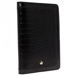 Pre Owned Montblanc Black Sand Lizard Embossed Leather Small Agenda
