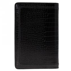 Pre Owned Montblanc Black Sand Lizard Embossed Leather Small Agenda