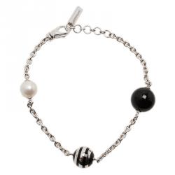 Pre Owned Montblanc Pearl and Onyx Silver Bracelet