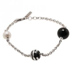 Pre Owned Montblanc Pearl and Onyx Silver Bracelet