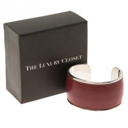 Pre Owned Montblanc Burgundy Leather Silver Cuff Bracelet