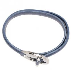 Pre Owned Montblanc Star Collection Hold Me Tight Arctic Blue Leather Silver Bracelet Size 18cm