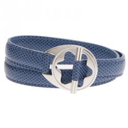 Pre Owned Montblanc Star Collection Hold Me Tight Arctic Blue Leather Silver Bracelet Size 18cm