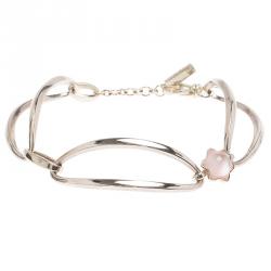 Pre Owned Montblanc Cabochon de Montblanc Collection Rose Quartz Star Link Silver Bracelet