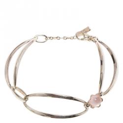 Pre Owned Montblanc Cabochon de Montblanc Collection Rose Quartz Star Link Silver Bracelet