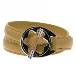 Pre Owned Montblanc Hold Me Tight Silver Beige Leather Double Wrap Bracelet 18cm