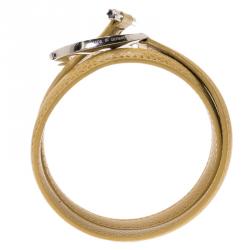 Pre Owned Montblanc Hold Me Tight Silver Beige Leather Double Wrap Bracelet 18cm