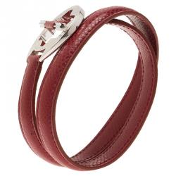 Pre Owned Montblanc Star Collection Hold Me Tight Red Leather & Silver Wrap Around Toggle Bracelet 18cm