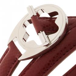 Pre Owned Montblanc Star Collection Hold Me Tight Red Leather & Silver Wrap Around Toggle Bracelet 18cm