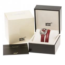 Pre Owned Montblanc Star Collection Hold Me Tight Red Leather & Silver Wrap Around Toggle Bracelet 18cm