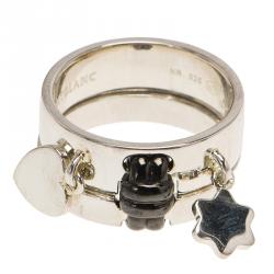 Pre Owned Montblanc Heart & Star Charms Double Attached Silver Ring Size 52