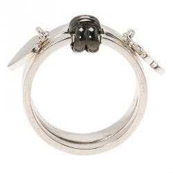 Pre Owned Montblanc Heart & Star Charms Double Attached Silver Ring Size 52