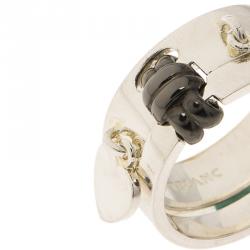 Pre Owned Montblanc Heart & Star Charms Double Attached Silver Ring Size 52