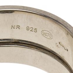 Pre Owned Montblanc Heart & Star Charms Double Attached Silver Ring Size 52