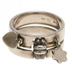 Pre Owned Montblanc Heart & Star Charms Double Attached Silver Ring Size 58