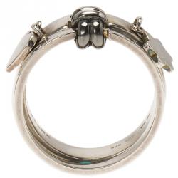 Pre Owned Montblanc Heart & Star Charms Double Attached Silver Ring Size 58