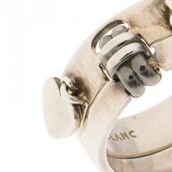 Pre Owned Montblanc Heart & Star Charms Double Attached Silver Ring Size 58