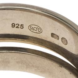 Pre Owned Montblanc Heart & Star Charms Double Attached Silver Ring Size 58