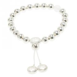 Pre Owned Montblanc Star Collection Milky Quartz White Cord Silver Bead Bracelet 16cm