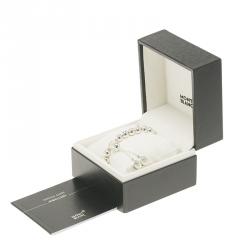 Pre Owned Montblanc Star Collection Milky Quartz White Cord Silver Bead Bracelet 16cm