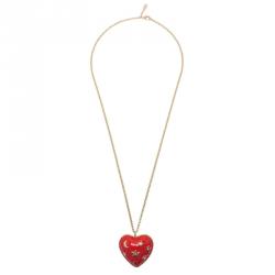 Pre Owned Moschino Moon And Stars Wide Red Pendant Necklace
