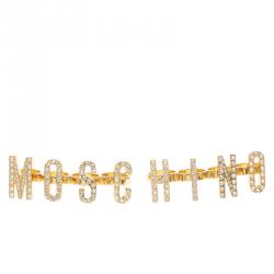 Pre Owned Moschino Logo Crystal Gold Tone Knuckle Rings