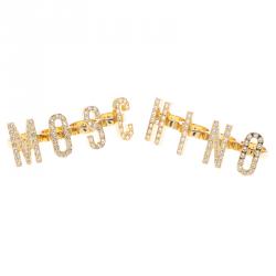 Pre Owned Moschino Logo Crystal Gold Tone Knuckle Rings