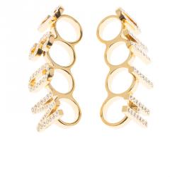 Pre Owned Moschino Logo Crystal Gold Tone Knuckle Rings