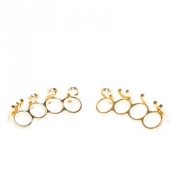 Pre Owned Moschino Logo Crystal Gold Tone Knuckle Rings