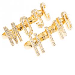 Pre Owned Moschino Logo Crystal Gold Tone Knuckle Rings