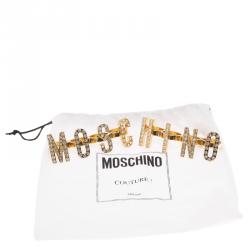 Pre Owned Moschino Logo Crystal Gold Tone Knuckle Rings