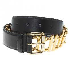 Moschino Black Leather Logo Chain Belt 105 CM
