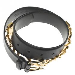Moschino Black Leather Logo Chain Belt 105 CM