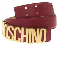مملوكة مسبقًا حزام موسكينو جلد أحمر بالشعار 100 سم