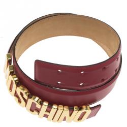 مملوكة مسبقًا حزام موسكينو جلد أحمر بالشعار 100 سم