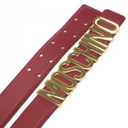 مملوكة مسبقًا حزام موسكينو جلد أحمر بالشعار 100 سم