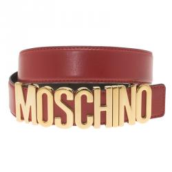 Pre Owned Moschino Red Leather Logo Belt 95 CM