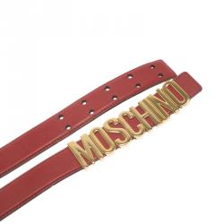 Pre Owned Moschino Red Leather Logo Belt 95 CM