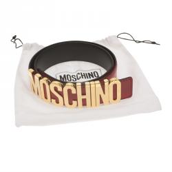 Pre Owned Moschino Red Leather Logo Belt 95 CM