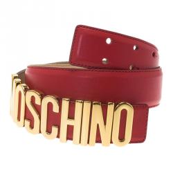 Pre Owned Moschino Red Leather Logo Belt 95 CM