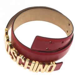 Pre Owned Moschino Red Leather Logo Belt 95 CM