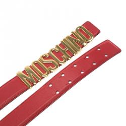 Pre Owned Moschino Red Leather Logo Belt 95 CM
