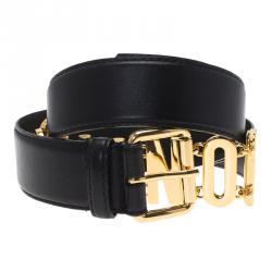 Pre Owned Moschino Black Leather Logo Chain Belt 115 CM