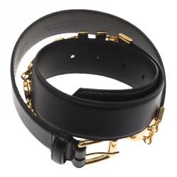 Pre Owned Moschino Black Leather Logo Chain Belt 115 CM