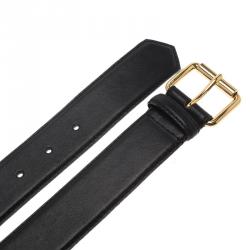 Pre Owned Moschino Black Leather Logo Chain Belt 115 CM
