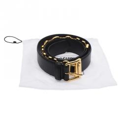 Pre Owned Moschino Black Leather Logo Chain Belt 115 CM