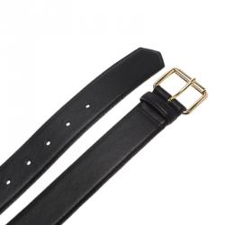 Pre Owned Moschino Black Leather Logo Chain Belt 100 CM