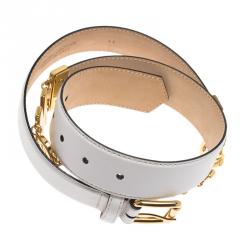 Pre Owned Moschino White Leather Logo Chain Belt 110 CM